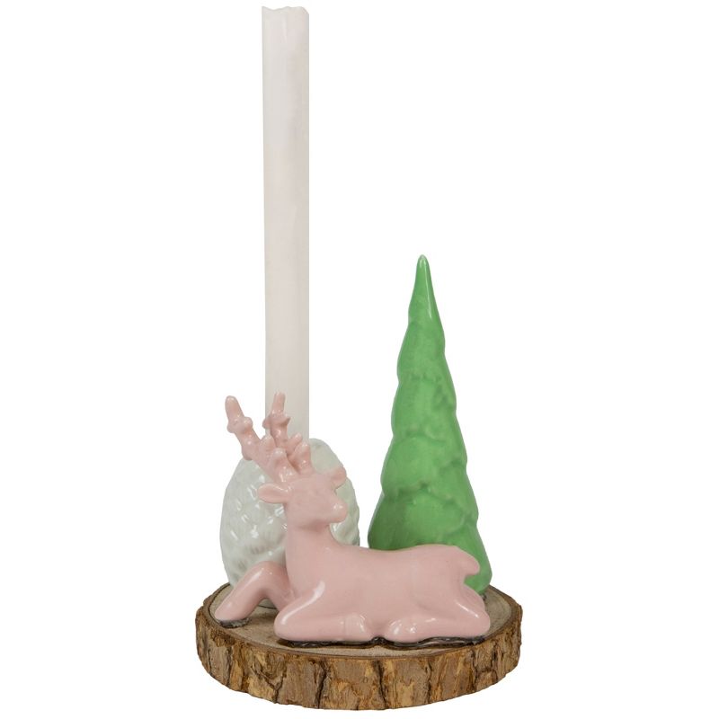 Northlight 6" Pink Reindeer with Tree and Pine Cone Christmas Taper Candle Holder, 3 of 6