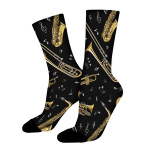 Trumpet Black Women Printed Crew Socks Funny Funky Socks Soft Polyester Novelty Gifts for Artists Men - 1 of 1