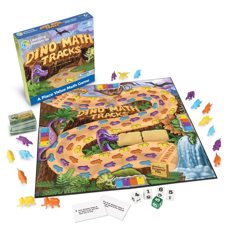 Learning Resources Dino Math Tracks Game - Ages 6+ Addition and Subtraction Dinosaur Game, Kindergarten Math Games, Board Games for Kids, 1 of 7
