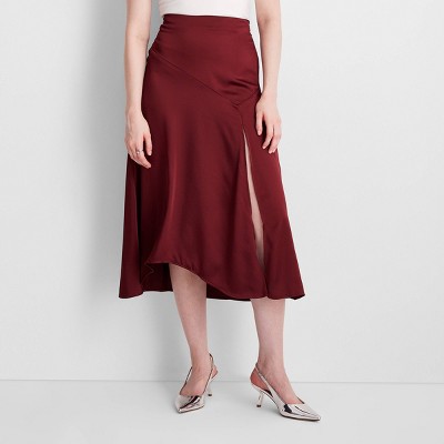 Women's Holiday Flowy Satin Midi Skirt - Future Collective Burgundy XL