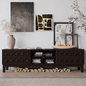 LOVSON Modern Mid-Century Media Console with 4 Drawers,Cable Management, TV Console Table for TVs up to 75",for Living Room,Office(Dark Brown) - 1 of 4