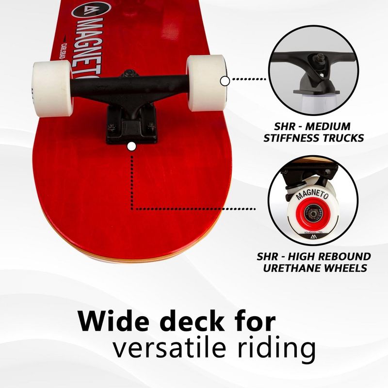 Magneto SUV Skateboards | Fully Assembled 31" x 8.5" Standard Size | 7 Layer Canadian Maple Deck with Free Skate Tool (SUV Red), 5 of 9