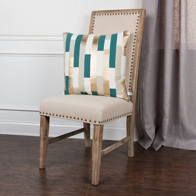 20"x20" Oversize Shiny Striped Poly Filled Square Throw Pillow - Rizzy Home: Indoor Decorative Cushion, Canvas Texture, Hidden Zipper