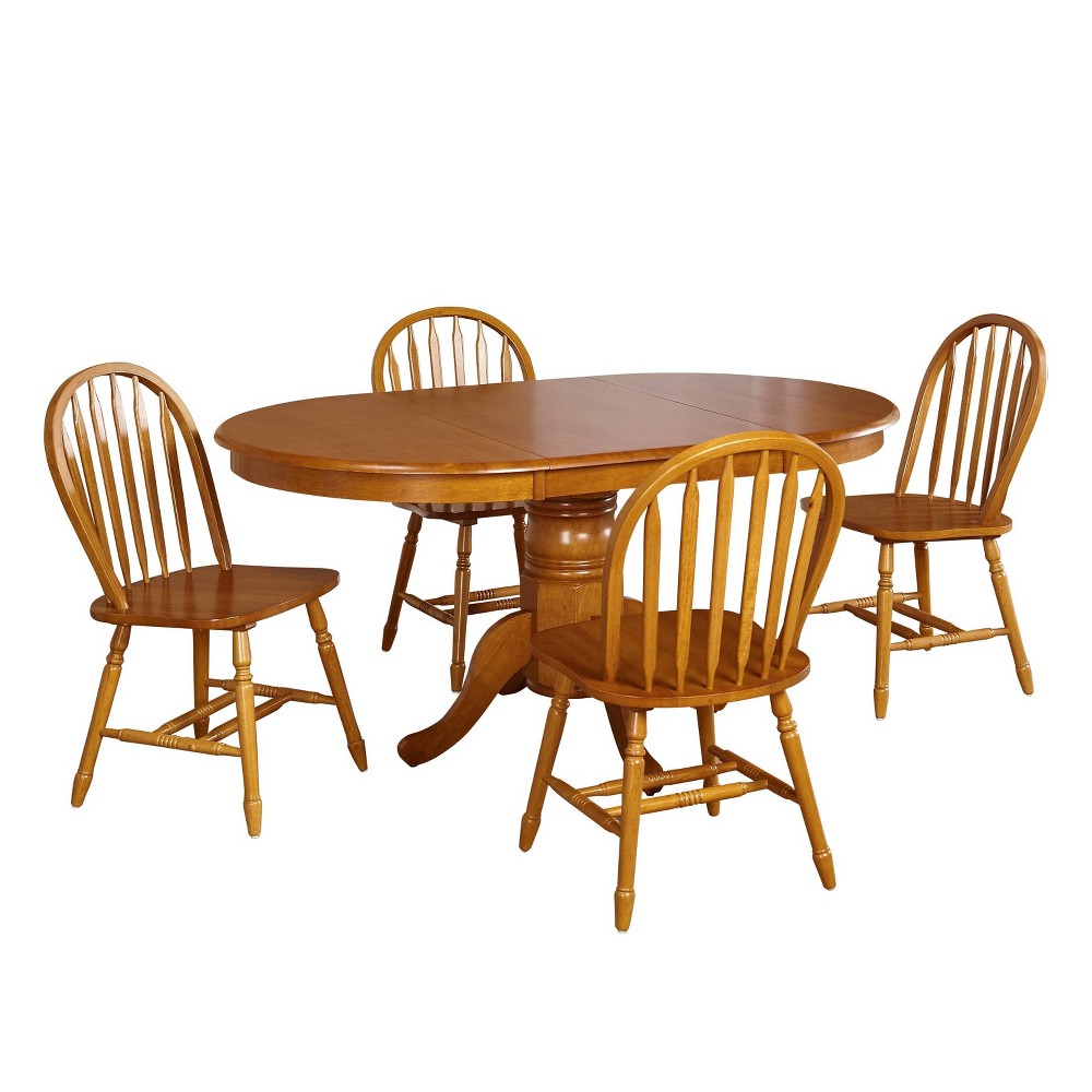 Photos - Dining Table Buylateral 5pc Lancaster Extendable  Set Oak: Rubberwood, Pede