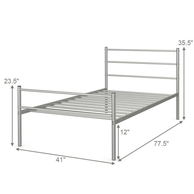 Costway Twin Size Metal Bed Frame Platform Mattress Foundation W/ Headboard Silver, 2 of 11