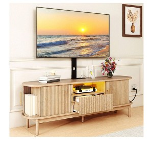 Fluted TV Stand with Mount for 32-70 inch TVs, Height Adjustable Fluted Entertainment Center  with PowerOutlets & LED Light for Living Room - 1 of 4