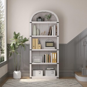 71.65in 5 Tier Arched Bookcase Book Shelf with Doors,Tall Display Bookshelf Cabinet with Storage,Open Bookcases for Home Office, Living Room - 1 of 4