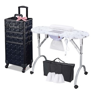Byootique Folding Manicure Nail Table 4in1 Rolling Makeup Train Case - 1 of 4