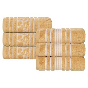 Zero Twist Cotton Solid and Floral Jacquard Hand Towel Set of 6 by Blue Nile Mills - 1 of 4