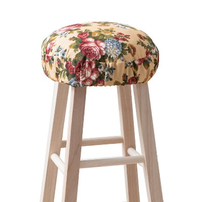 Ellis Bella Rose Stylish Medium Scale Printed Floral Pattern Elastic Bottom Edge Barstool Cover 13"x13" Butter