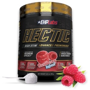 EHPlabs Hectic Pre Workout – High-Stim Energy & Performance Booster with Caffeine, Beta-Alanine & Electrolytes & Hydration – 40 Serves (Raspberry) - 1 of 4
