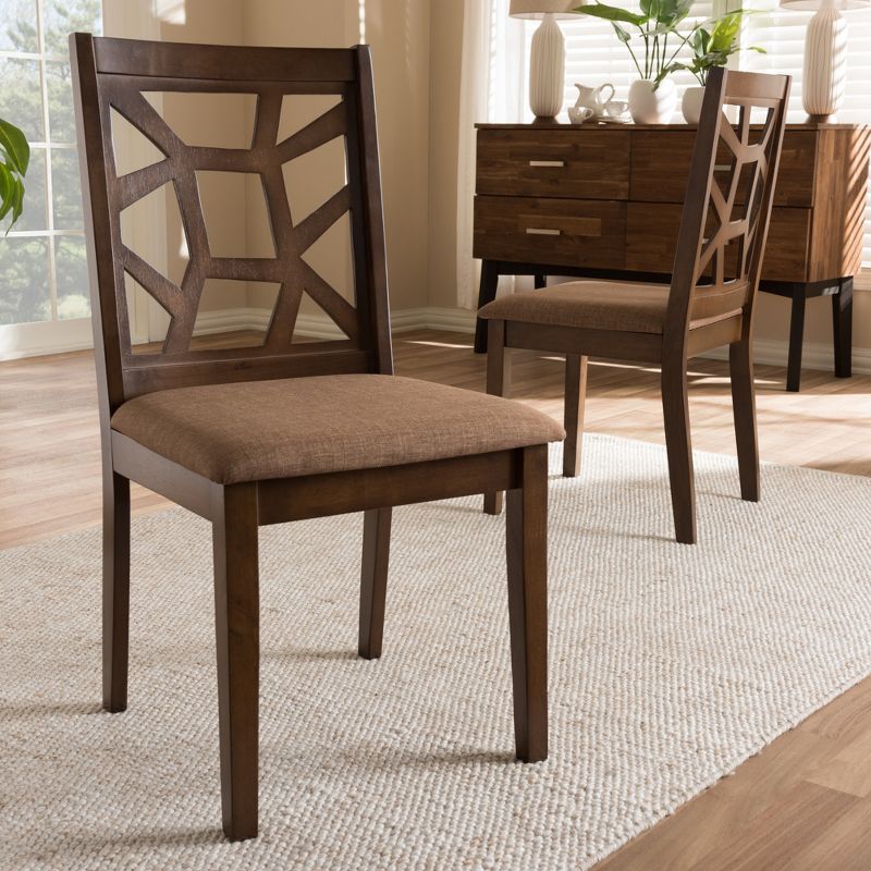 Set of 2 Abilene Midcentury Fabric Upholstered And Walnut Finished Dining Chairs Brown - Baxton Studio, 6 of 9