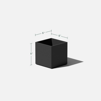 Compact Black Plastic-Stone Composite Cube Planter, 5 Inch
