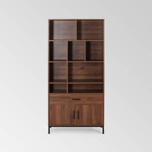 67.25" Gallatin Contemporary Cube Unit Bookcase Walnut - Christopher Knight Home: Iron Legs, 2 Cabinets, 1 Drawer - 1 of 4