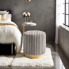 Sapphtopaz Modern Ottoman with Stripes Tufted Upholstered Accent Stool with Gold Finish Metal Base Round Footstool for Living Room, Entryway - 3 of 4