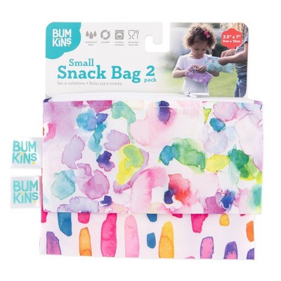Bumkins Reusable Snack Bag 2pk - Watercolor/Brush Stroke: BPA-Free, Nylon Material, 7x7 Inches