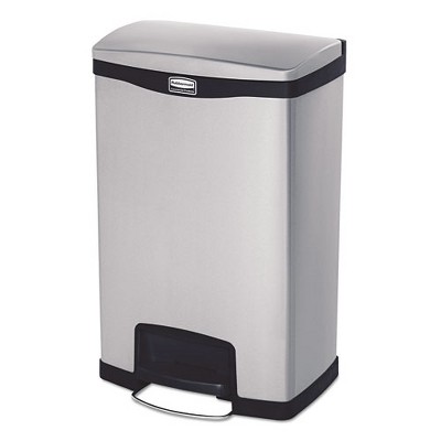 Rubbermaid Commercial Slim Jim Stainless Steel Step-On Container, Front Step Style, 13 gal, Stainless Steel, Black