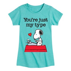 Girls' - Peanuts - You're Just My Type Fitted Short Sleeve Graphic T-Shirt - 1 of 4