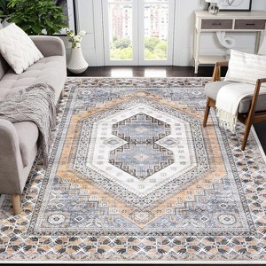 Machine Washable Vintage Runner Rug, Non Slip Low Pile Oriental Carpet for Entryway, Hallway, Kitchen, Laundry - 1 of 4