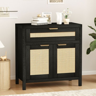 Rattan Sideboard Cabinet, Rattan Credenza Storage Cabinet, Boho Sideboard Buffet Cabinet with Drawer