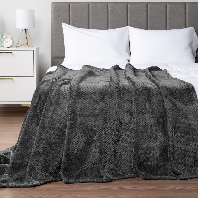 Dark Gray Waffle Textured Fleece Throw Blanket