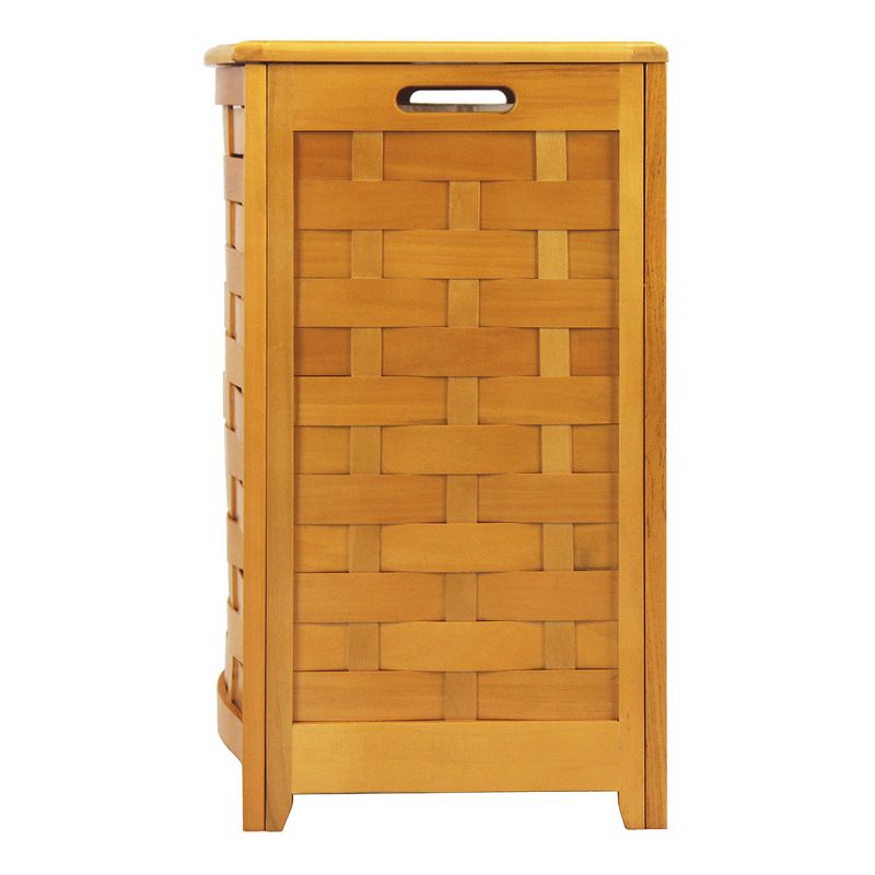Oceanstar Natural Finished Bowed Front Veneer Laundry Wood Hamper with Interior Bag, 4 of 6