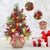 24 Inch Mini Christmas Tree with Lights, Pre-Lit Artificial Table Tree with Bow, Balls, Red Berries & Pine Cones, TableTop Decoration for Home Office - 4 of 4