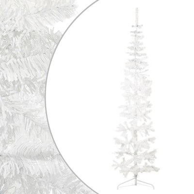 vidaXL 8 ft White Slim Artificial Half Christmas Tree – Economical, Easy-to-Assemble, Lifelike PVC Material