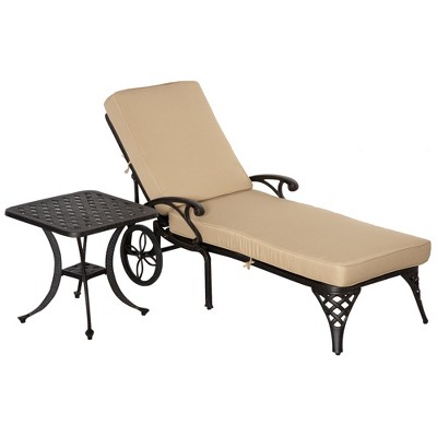 Beige Aluminum Adjustable Outdoor Chaise Lounge with Side Table