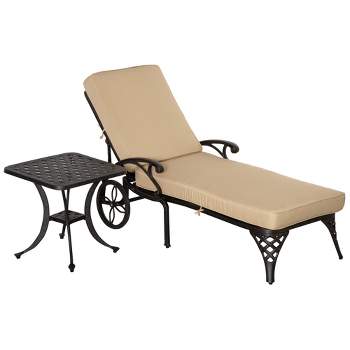 Outsunny Outdoor Foldable Lounge Chair and Side Table Set with Adjustable Backrest and Wheels, Patio Padded Aluminum Chaise Lounger Sun Lounger for Backyard