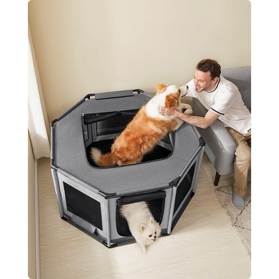 Large Dove Gray and Slate Gray Octagon Dog Playpen with Mesh Windows