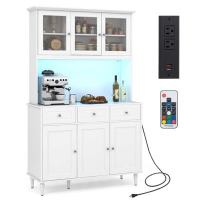 Tangkula 77" Tall Kitchen Pantry Storage Cabinet with LED Lights and Power Outlets