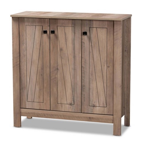 Derek Finished Wood 3 Door Shoe Cabinet Oak Baxton Studio Target