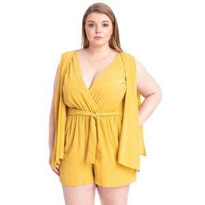 Slickblue Shimmer Draped Sleeve Romper for Women, Plus Size, V-Neck, Tie Waist, Comfortable Fit, Size & Color Options - 1 of 4