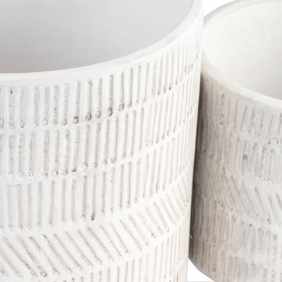 Ivory Geometric Ceramic Footed Planter Set of 2