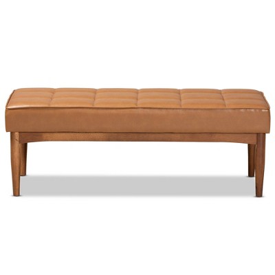 Sanford Tan Faux Leather Walnut Brown Dining Bench