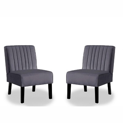 NicBex Velvet  Accent Chair with Minimalist Design,Modern Armless Chairs with Solid Wood Legs for Bedroom,Reading Room,Gray,2PC