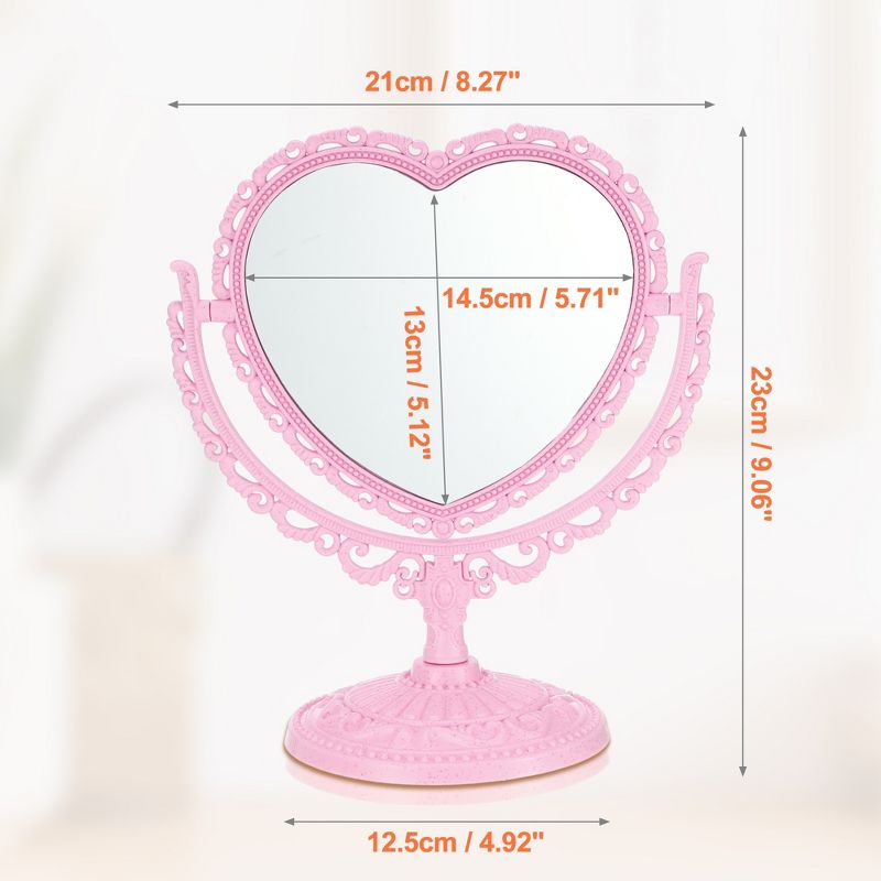 Unique Bargains Love Heart Shaped Double Sided 360° Rotating Makeup Mirror 1 Pc, 3 of 7