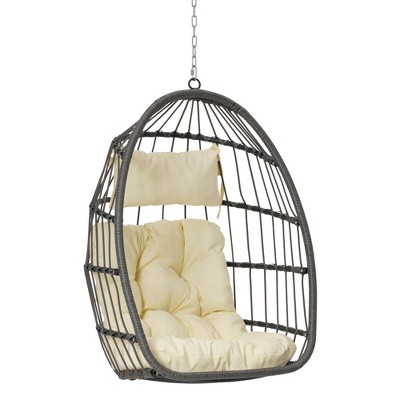 Infurnic Patio Swings, Hammock Hanging Swinging Chair with Seat Cushion, Outdoor Swing Egg Chair for Balcony Backyard Garden, Beige, 28.5"*28.7"*40.6"