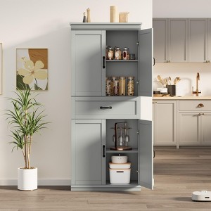 70" Retro Pantry Cabinet, Tall Freestanding Storage Cupboard, 4 Doors, Adjustable Shelves - 1 of 4
