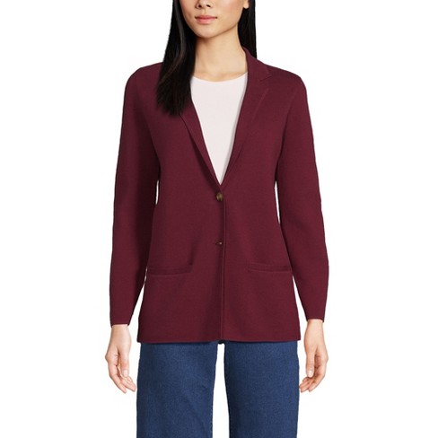 Lands End Women s Petite Fine Gauge Cotton Button Front Blazer Sweater X small Rich Burgundy Target