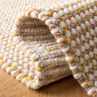 Ivory and Gold Handwoven Wool Runner Rug, 2'3" x 8'