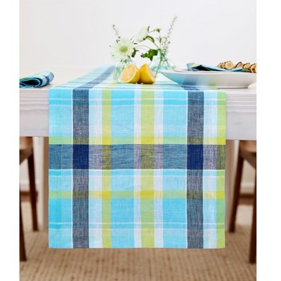 Solino Home Linen Plaid Table Runner | Summer Madras Plaid