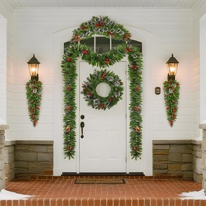 Christmas Wreath and Garland Set of 6, Artificial Christmas Décor with One Xmas Wreath and Arc Garland - 1 of 4
