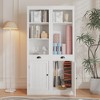 71" Tall Bookcase with Drawers & Doors - White 3-Tier Adjustable Shelf Storage Cabinet for Living Room/Office/Bedroom - 2 of 4