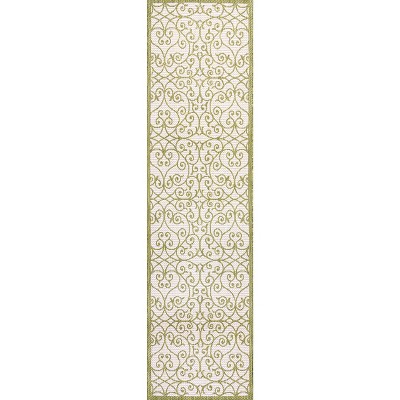 Boho-Chic Green/Cream Spanish Filigree Synthetic Indoor/Outdoor Rug