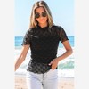 Amaryllis Women’s Sheer Mesh Short Sleeve Bow Pattern High Neck Fitted Top Lightweight Delicate - 3 of 4