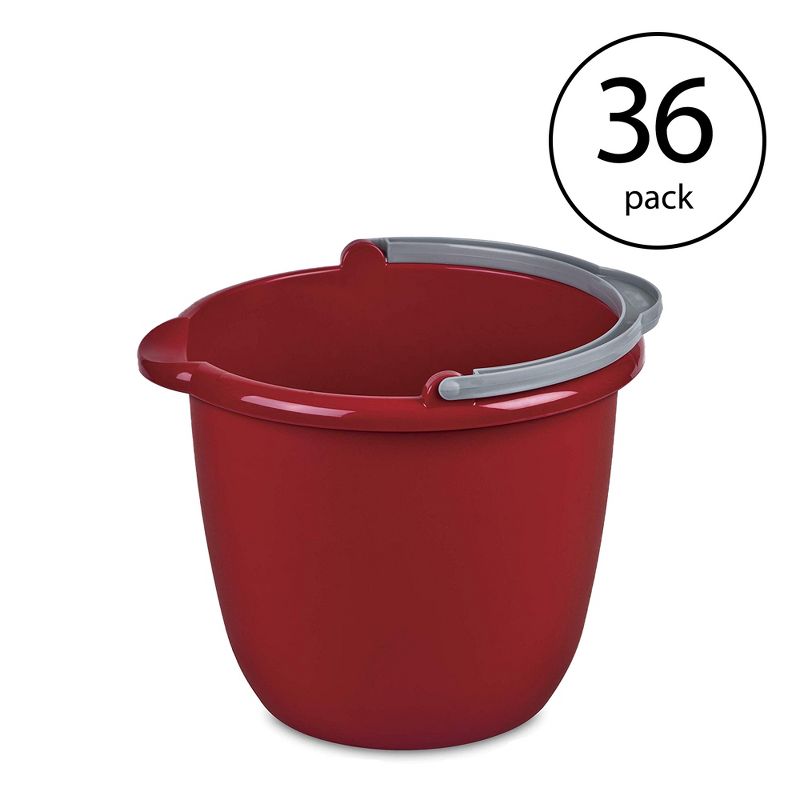 Sterilite 10 Qt Spout Pail with Handle, Bucket for Household Cleaning, Washing the Car, and Mopping, Spout to Easily Pour Water, Red, 36-Pack, 2 of 4