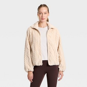 Women's Cable Knit Texture High Pile Fleece Jacket - All In Motion™ - 1 of 4
