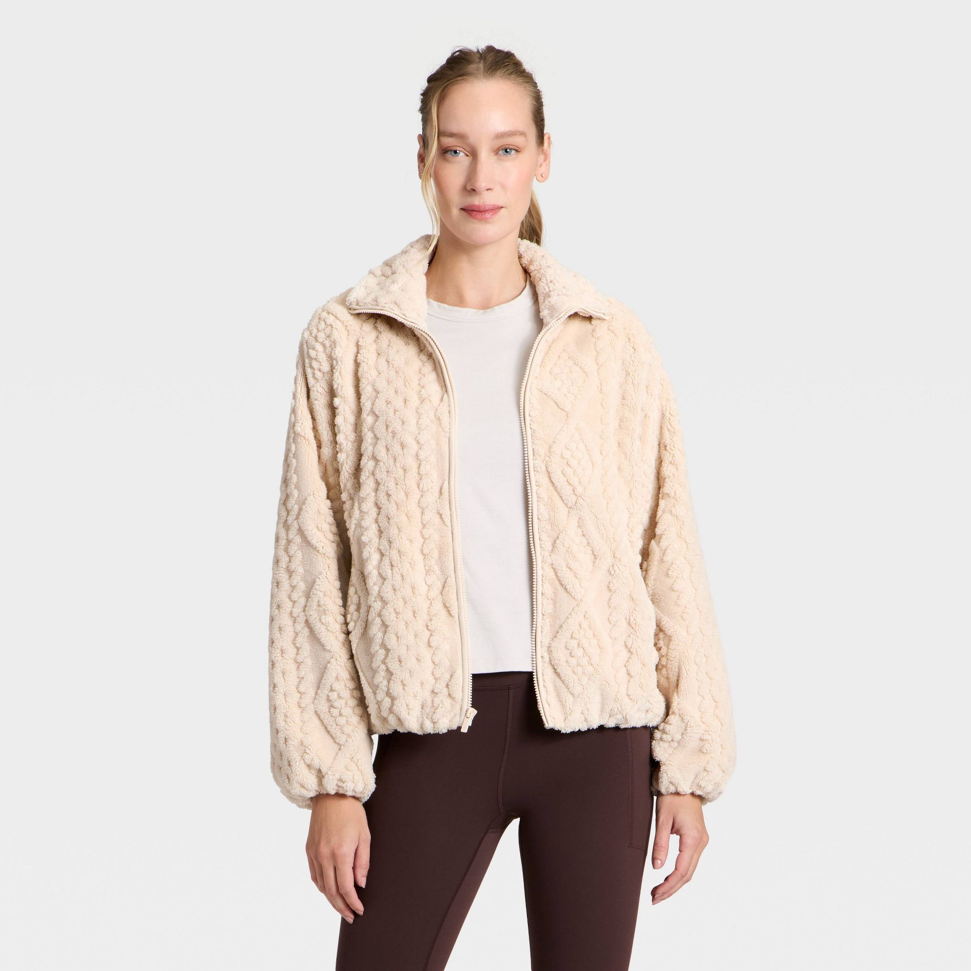 Women's Cable Knit Texture High Pile Fleece Jacket - All In Motion™